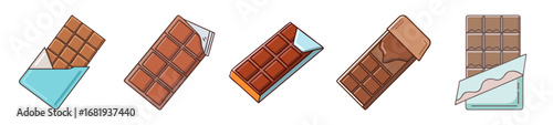 Cartoon Style Illustration of Delicious Milk Chocolate Bars in Various States