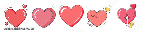 Collection of adorable cartoon heart illustrations expressing love and Valentine's themes