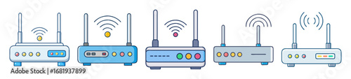 Cute and Colorful Cartoon Wireless Router Illustration with Detailed Features