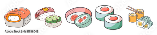 A Variety of Colorful Sushi Rolls A Japanese Culinary Delight