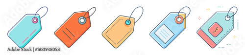 Collection of five colorful cartoon price tags or discount tag vectors