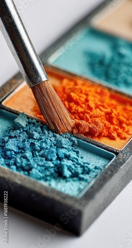 Close-up of makeup eyeshadow palette with brush (1)