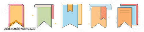 Collection of colorful bookmark ribbon illustrations perfect for booklovers and organizers