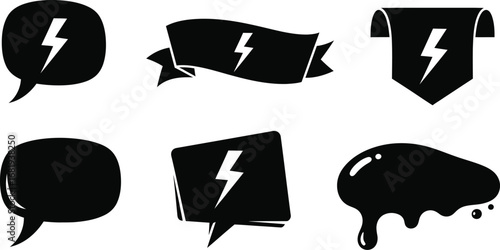 Collection of black and white graphic elements with lightning bolt