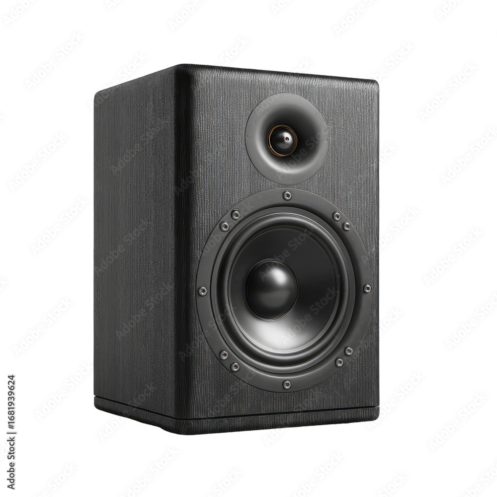 Fototapeta premium Dark gray speaker, rectangular, with prominent woofer