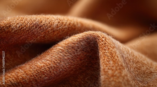 Close-up of a textured, muted brown fabric.  Wrinkled and draped, showing its weave