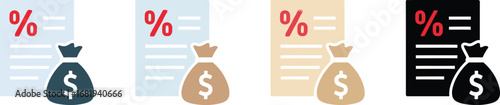 Four illustrations of loan documents with money bags in different styles
