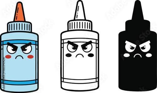 Angry glue bottles cartoon illustration vector graphics design