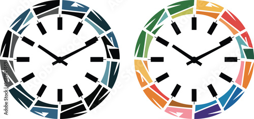 Colorful clock faces time management design concept illustration