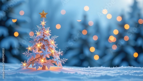 Festive Christmas tree crafted from delicate snowflakes, set against a serene white and blue winter backdrop, pattern, season