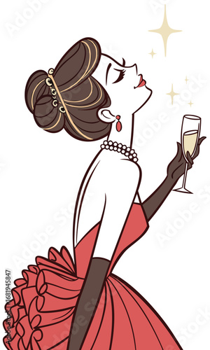 young woman with elegant updo red dress