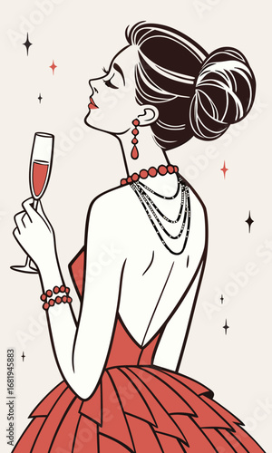 young woman with elegant updo red dress