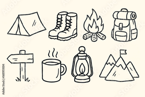 camping icons set