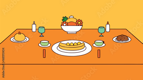 Festive Table Setting with Fruit Cake Drinks and Candles for a Special Celebration or Holiday