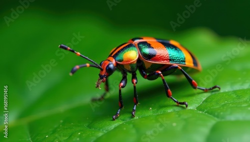 Wallpaper Mural Close-up of colorful harlequin bug nymph on green leaf with intricate patterns , insects, pattern, nature Torontodigital.ca