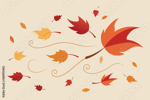 Autumn Leaves Whirlwind A Vector Illustration of Falling Foliage in Shades of Red Orange and Yellow