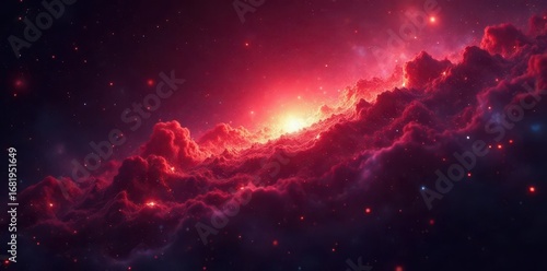 Dark red nebula, glowing cosmic dust and stars , milky way, constellation