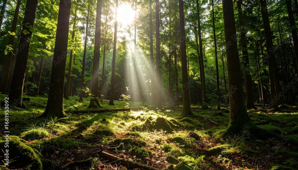 Fototapeta premium Sunbeam Breaking Through Dark Forest