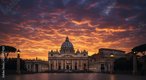 St. Peters Basilica at Sunset in Vatican City.