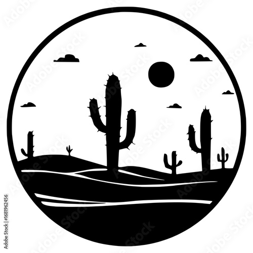 Landscape with Cactus sillouette