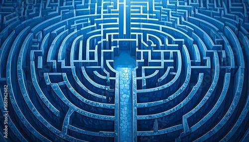 Wallpaper Mural A detailed, intricate circular maze design showcases a complex, deep blue path. Torontodigital.ca