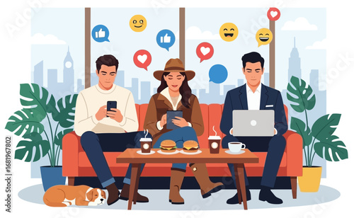 Social media and digital online content. Living on vacation and playing social media. online marketing, technology network connection