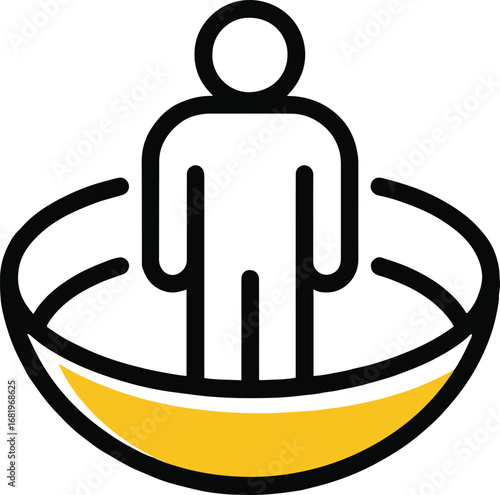Illustration of a person standing inside a circle isolated on white background, representing concepts such as user profile, personal space, or individual identity in a modern and minimalist design