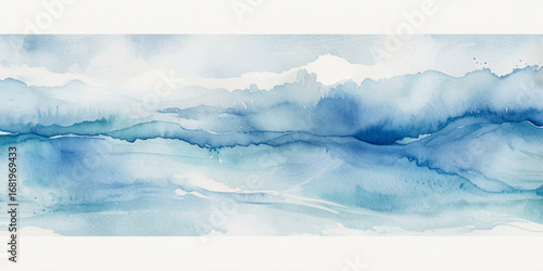 Vector watercolor ocean wave line blue and white background. Ocean sea art with natural template. Seamless soft blue ocean pattern wave water background.