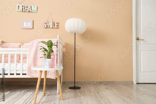Interior of nursery with cr...