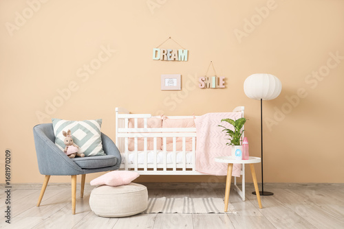 Interior of nursery with cr...