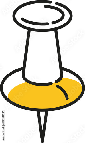 Pushpin icon with a yellow base, isolated on white background vector illustration of a tack symbol for office and reminder, a simple and minimal design for attaching notes