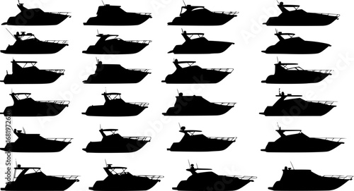 set of Yacht motor boat nautical silhouette vector collection
