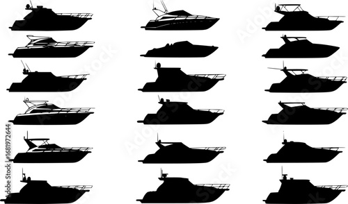set of Yacht motor boat nautical silhouette vector collection
