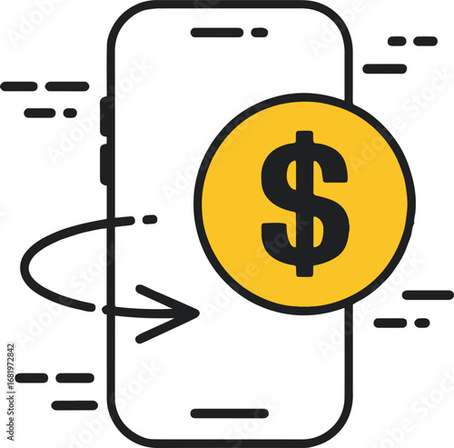 Illustration of money transfer on mobile phone isolated on white background dollar currency payment and banking transaction with arrow digital finance and online technology application for smartphone