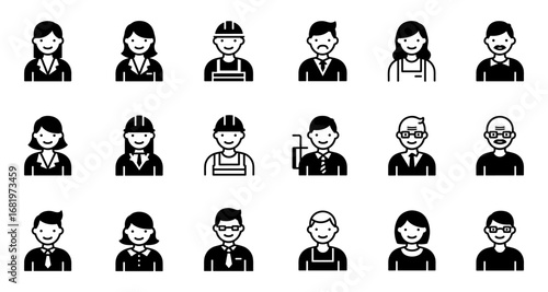 Diverse professional people icons in minimalist style