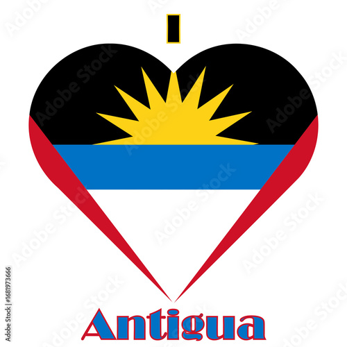 Free Download Transparent PNG file of vector graphic of I Love Antigua flag. Comprised of the words I, a heart containing the Antigua flag and the word Antigua - GFXLoad