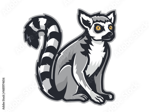 Unique illustration of a ring-tailed lemur sitting