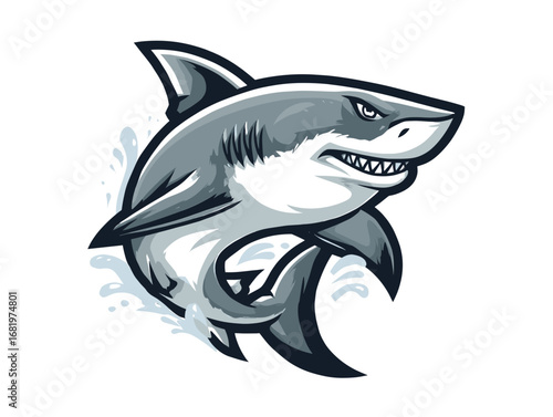 Shark jumping out of water with fierce expression