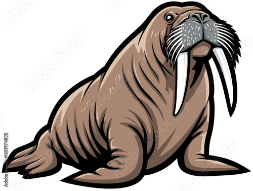Walrus resting on a rocky shore during sunset