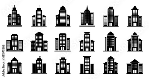 Collection of modern city silhouettes with various architectural designs