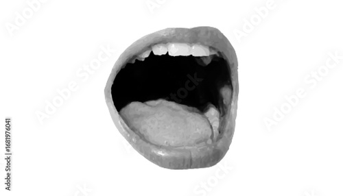 Collage isolated scream. Collage art with screaming mouth in retro halftone style. Isolated black and white vector for pop art poster and punk graphic design