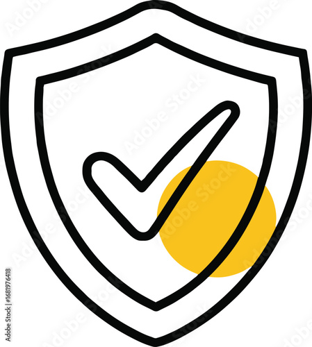 Illustration of a shield with a check mark, symbolizing security, protection, and approval in a clean and modern design