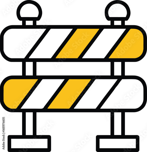 Illustration of a construction barrier, a visual warning for road work, safety, and restricted access in a clear and simple design