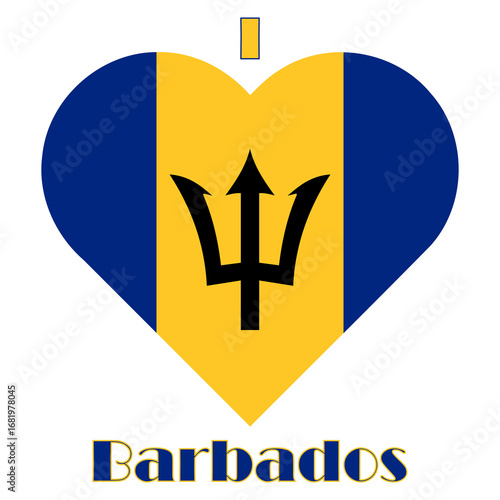 Transparent PNG file of vector graphic of I Love Barbados flag. Comprised of the words I, a heart containing the Barbados flag and the word Barbados