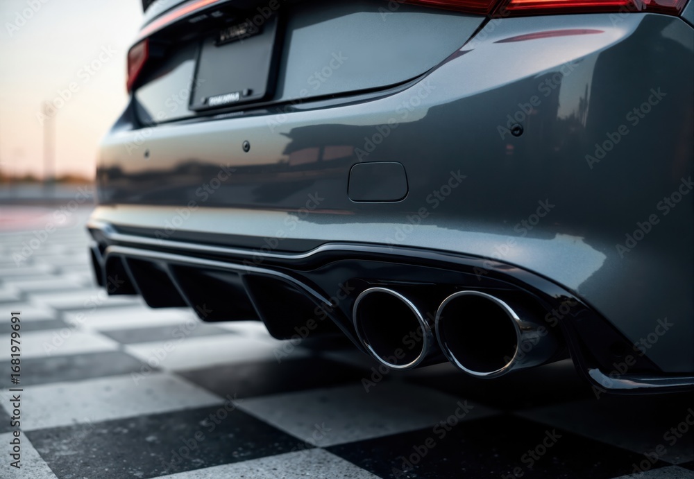 Obraz premium Rear Bumper and Exhaust System of a Dark Gray Car