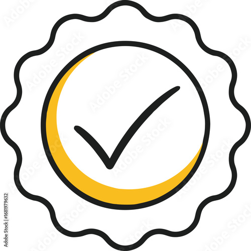 Badge icon with a check mark, representing approval, quality, and guarantee, isolated on white background perfect for websites, apps, and presentations related to certification