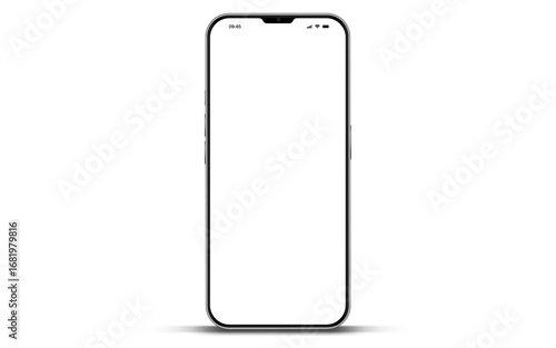 Realistic smartphone mockup. Mobile phone vector with isolated on white background. Device front view. 3D mobile phone with shadow. Realistic, high quality smart phone mockup for ui ux presentation.