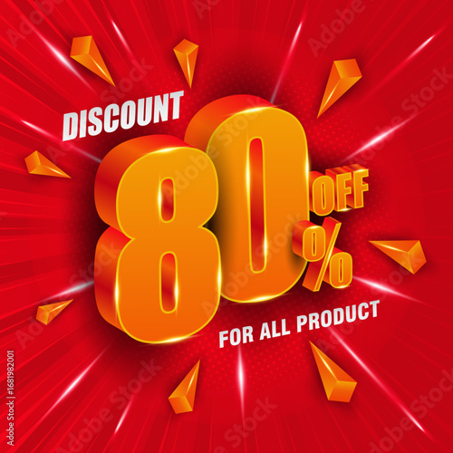 80 percent off. 3D number sales banner. Suitable for discount banners and flyers design.