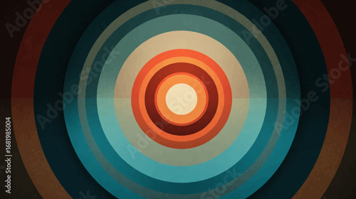 Textured retro bullseye design with concentric rings in a vintage muted color palette.