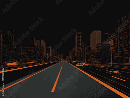First person perspective of a glowing orange digital road.